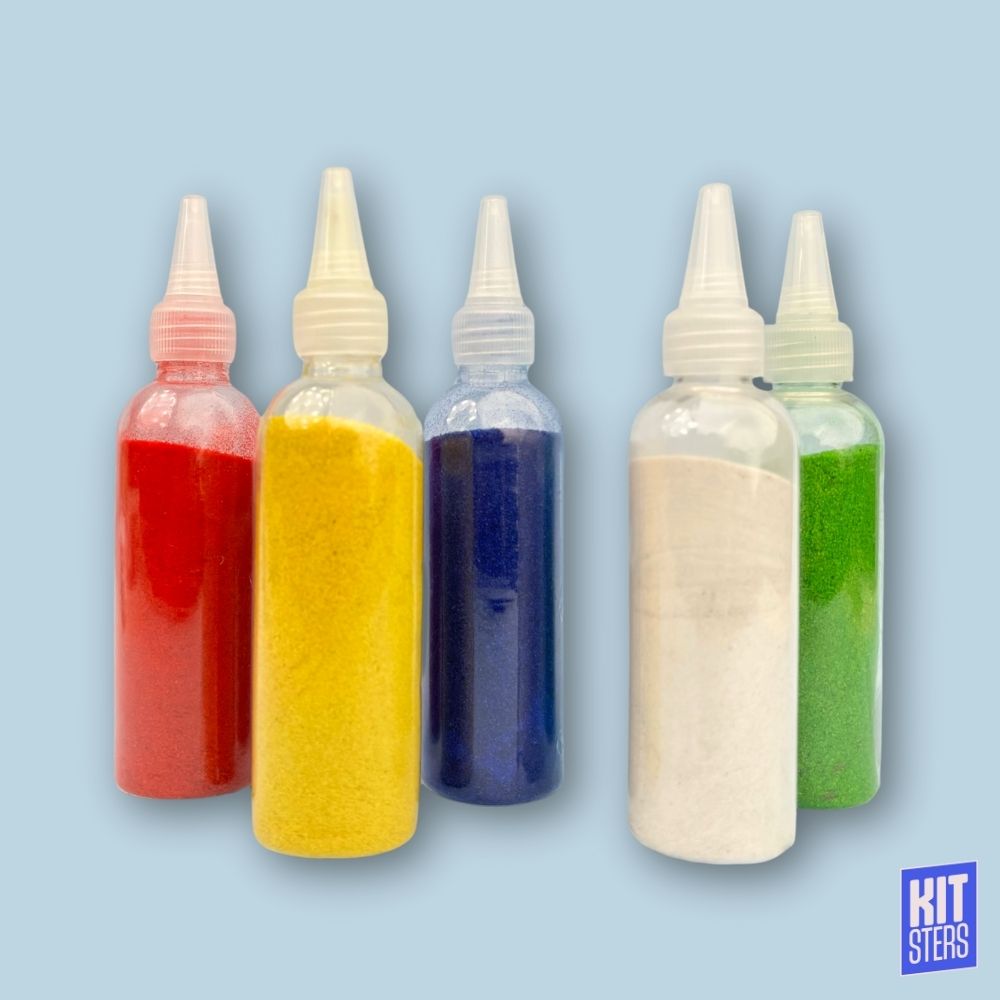 Coloured Sand- Pack of 5 colours (Red, Green, Blue, White, Yellow)