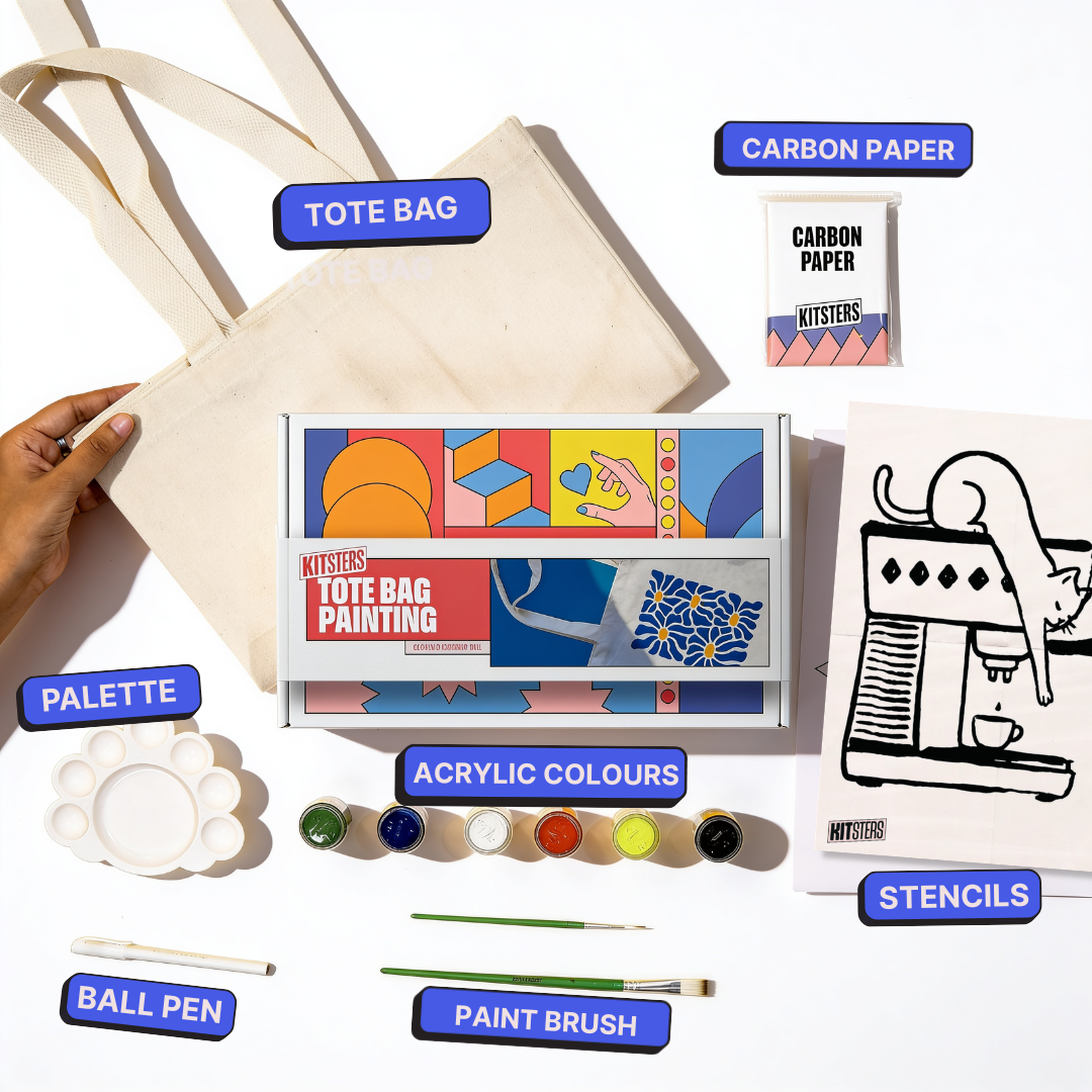 COMBO : DIY Block Printing Kit (Tote Bag) & DIY Tote Bag Painting Kit